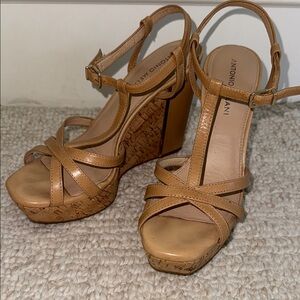 Antonio Melani Tan Wedge Sandals with Ankle Strap